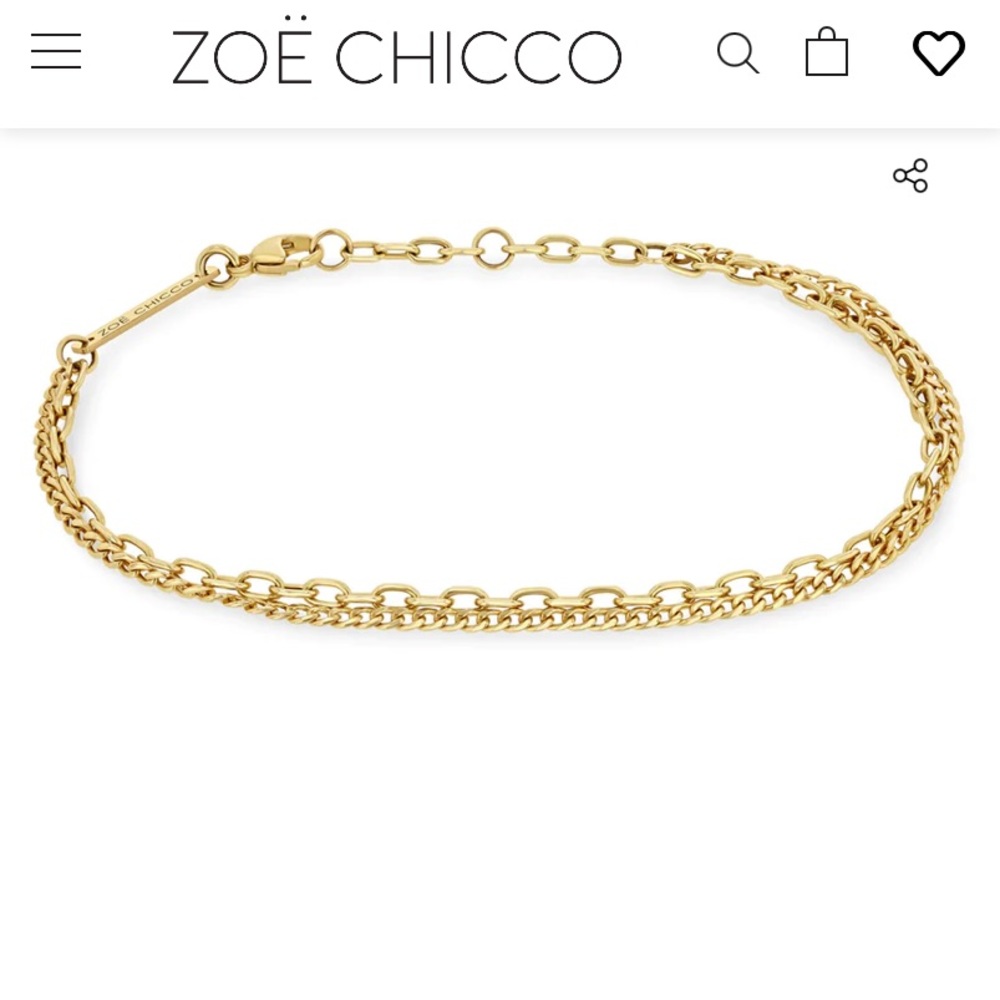 Zoe Chicco 14k Gold Small Curb & Small Square Oval Link Double Chain Bracelet- 7